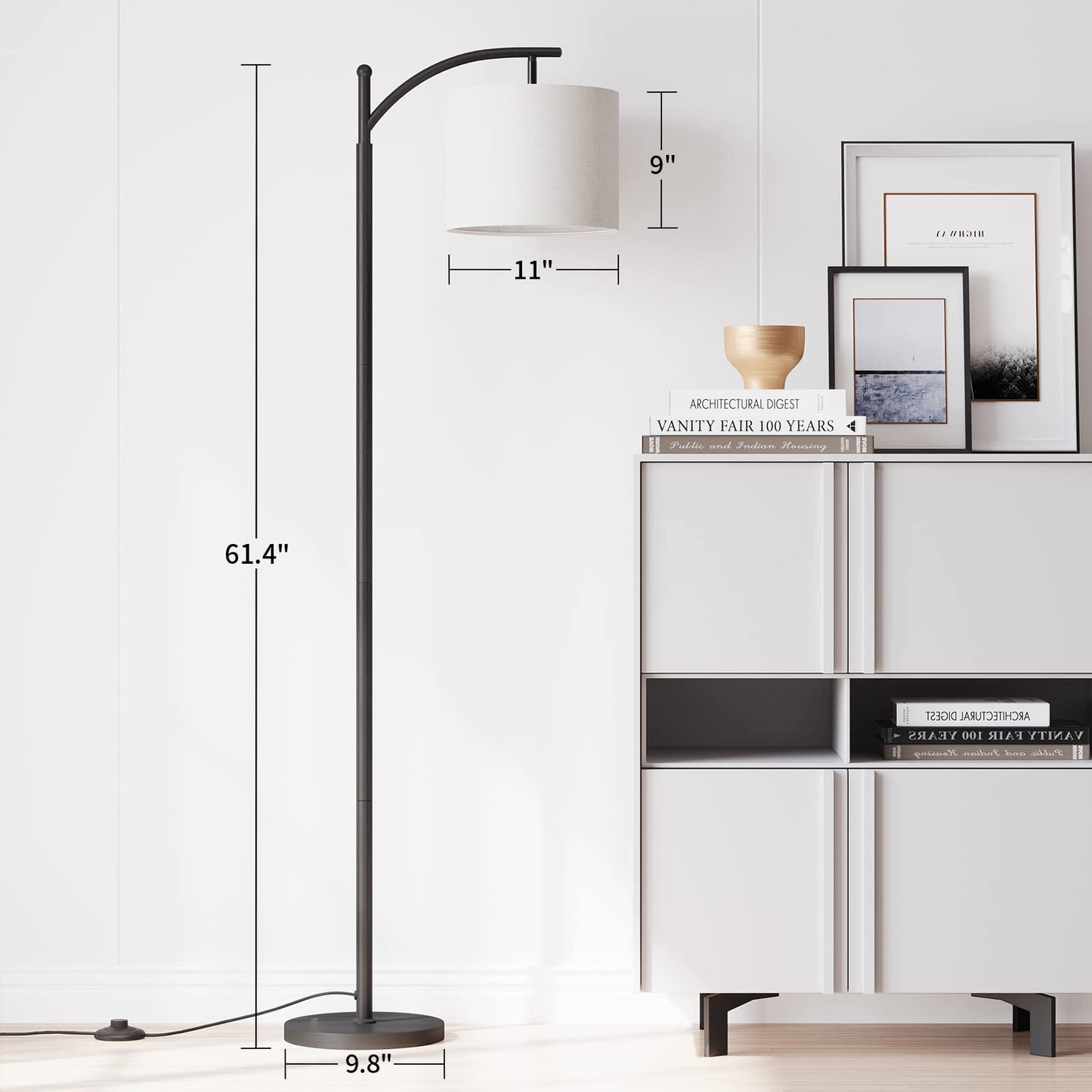SUNMORY Arc Floor Lamp, Modern Design, Remote Control, Stepless Dimmable, Iron, Black, Model MF18166