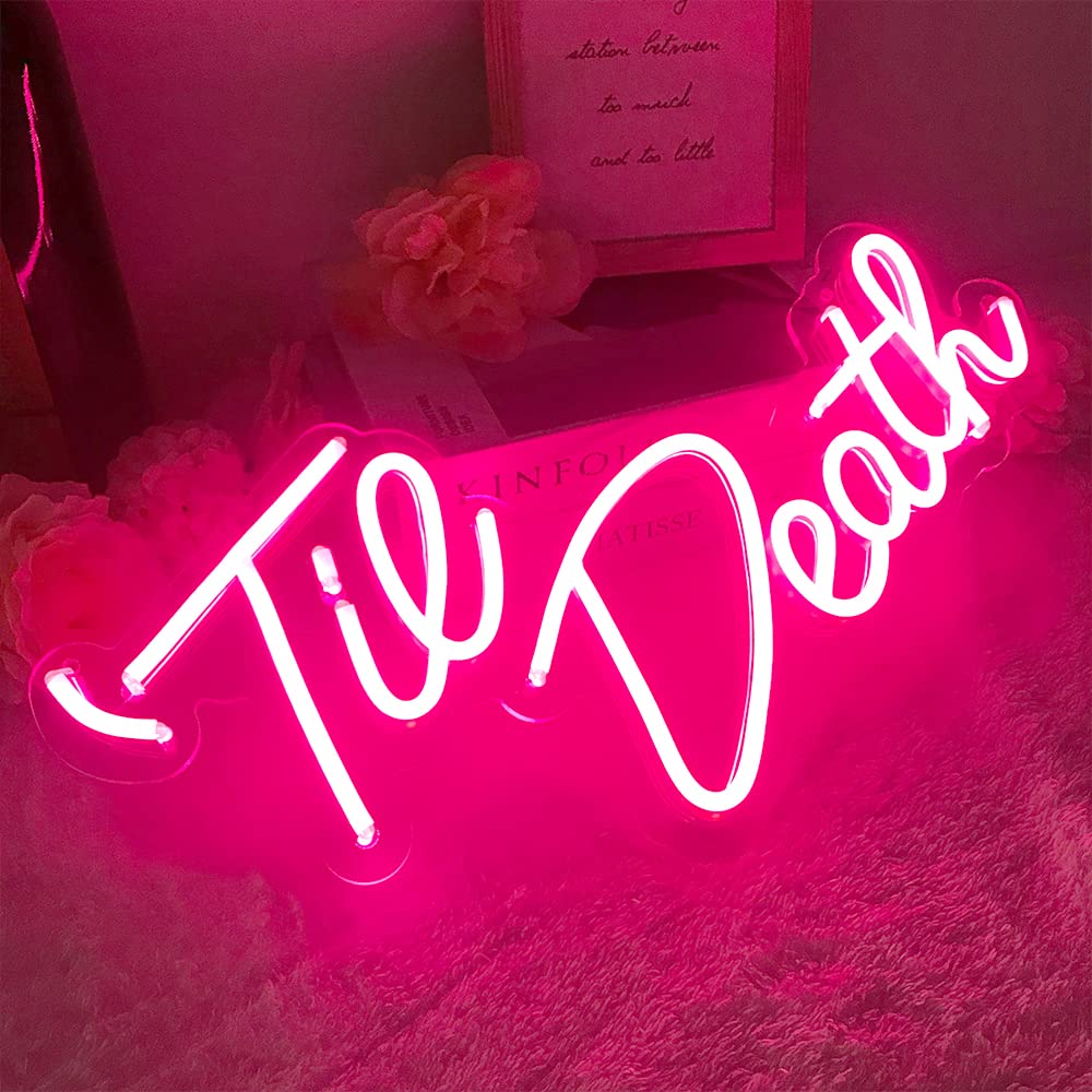 Jxin Til Death Neon Sign For Wall Decor  Til Death Led Neon Light Signs For Wedding Engagement Birthday Anniversary Proposal Party Bedroom Office  Wedding Gifts For Loved Ones  16X9 Pink