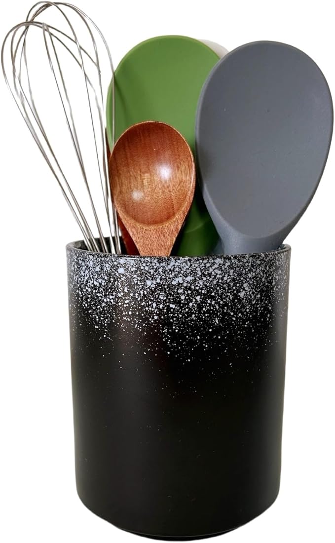 Short Kitchen Utensil Holder for Kitchen Counter Cooking Utensil Holder for Countertop Spatula Holder Small Utensil Crock Cutlery Holder Silverware Caddy Flower Vase (Snow Night)