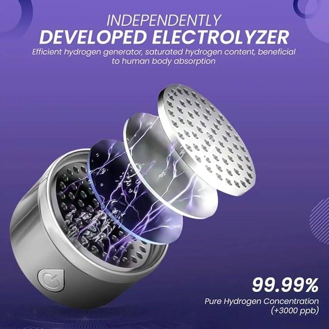H3O Hydrogen Water Bottle - Hydrogen-Infused Water Machine with Built-in Purple Protective Light - Portable Water Ionizer for Hydration, Energy, Sleep Quality - 3000PPB Hydrogen Ions per Cycle