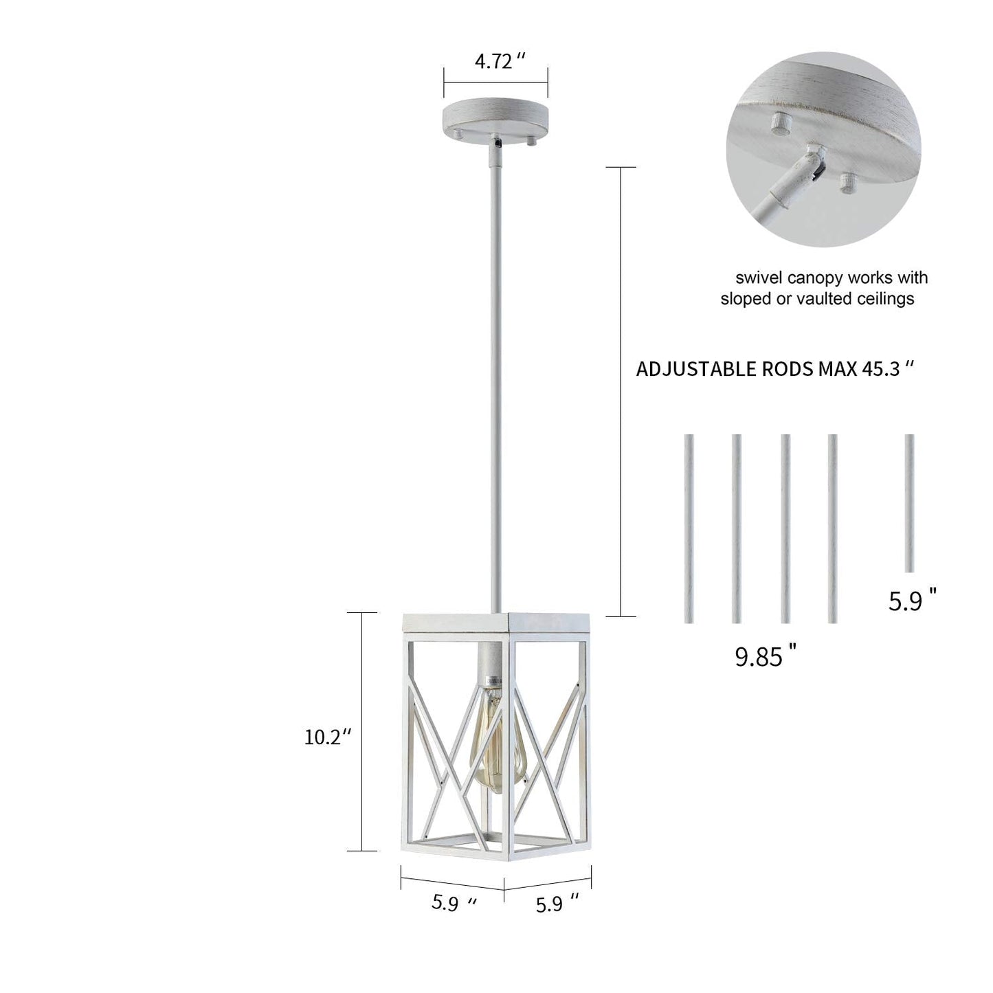 Fivess Lighting Modern Farmhouse Pendant Light, Mini, Metal, White with Gold