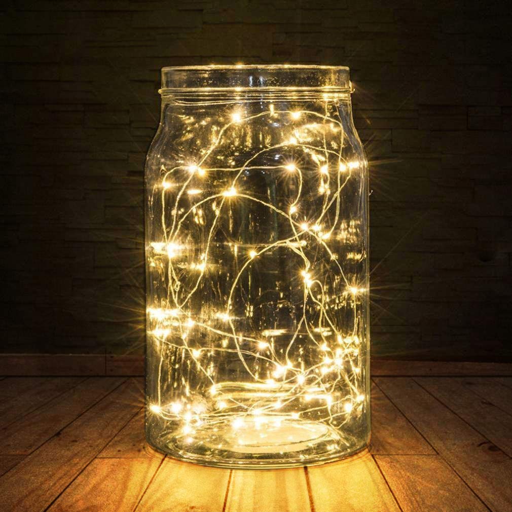 BXROIU Fairy Lights 20LEDs Battery Operated Silver Wire 2 Modes 6.6ft Warm White c-20