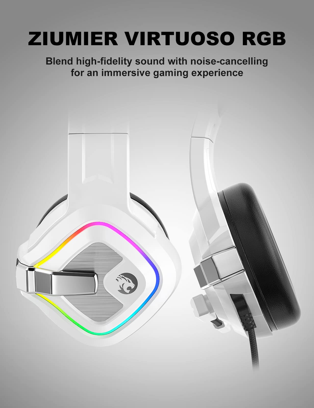 Ziumier White Gaming Headset For Pc, Ps4, Ps5, Xbox One, Xbox Series S/X, Switch, Noise Canceling Microphone, Stereo Surround So
