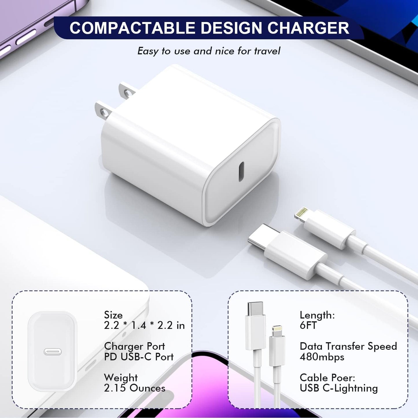 Fast Apple Iphone Charger,2Pack Apple Charge Cable Iphone Charger Fast Charging 6Foot Phone Charging Usb C Charge Adapter 6Ft Ty