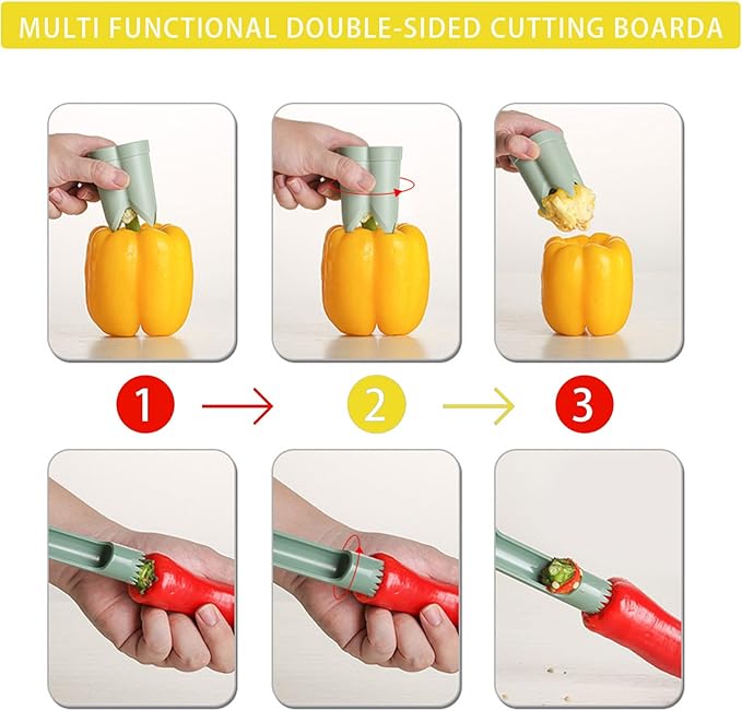 Pepper Corer, 2 in 1 Red Bell Pepper Seed Corer Remover Tool, Fruit & Vegetable Corers Quick Cave Tools for Jalapeno Cutter Deseeder, Yellow Red, 2 PCS