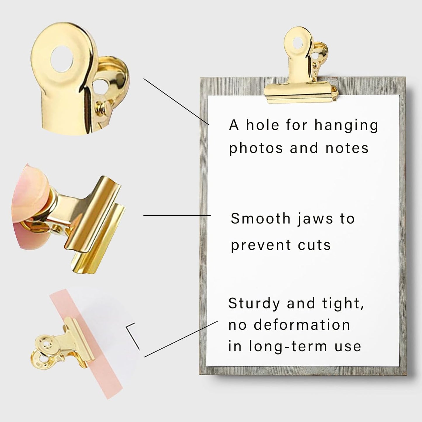 10 Pack Bulldog Clips with 10 Push-pins, Paper File Clips with Strong Spring, Large Metal Binder Clips, Seal Clamps for Coffee Tea Food Bags(Gold,2inch)