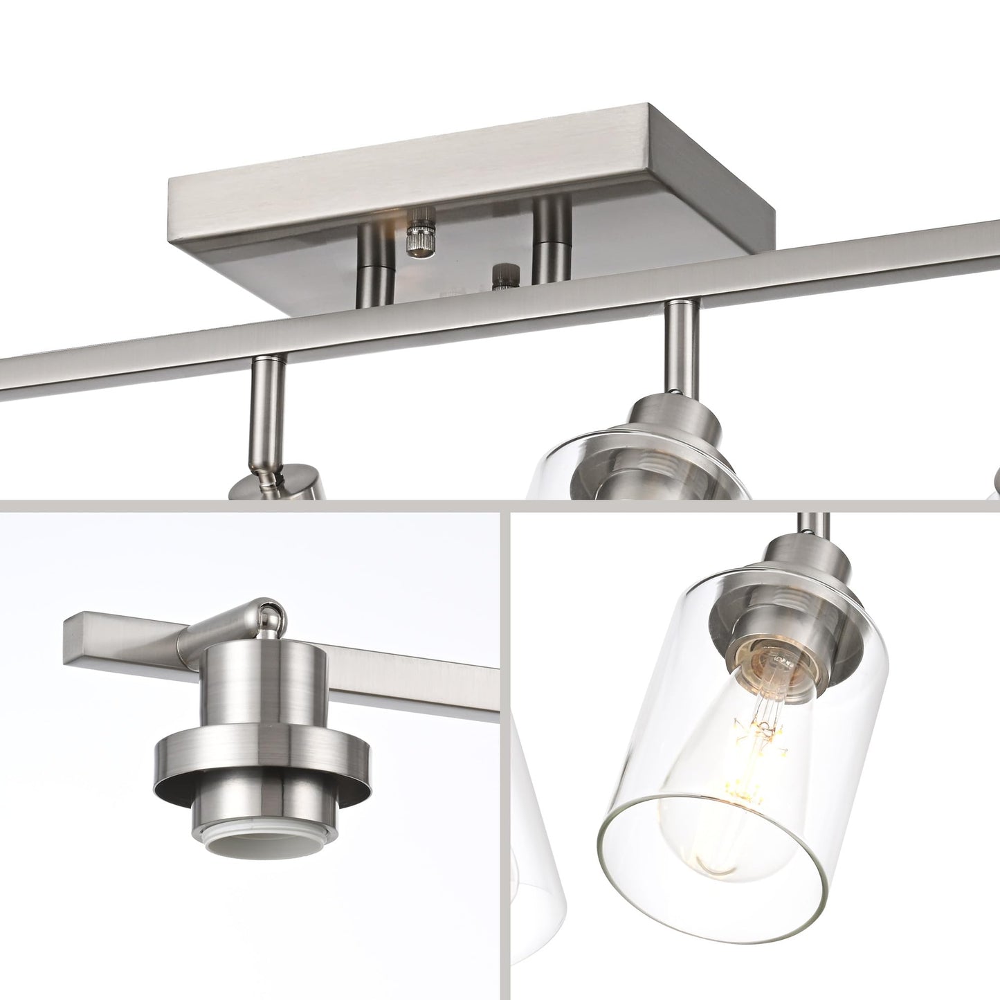 Wanluce 2 Light Track Lighting Kit Brushed Nickel Kitchen Track Lighting Fixtures Ceiling Mount Bathroom Vanity Wall Scones Light Fixture With Clear Glass  Rotatable Spotlight For Kitchen Shop Hallway