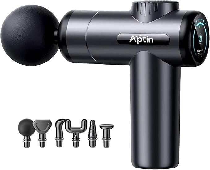 Aptin Portable Deep Tissue Muscle Massage Gun – 99-Speed Handheld Percussion Massager with LCD Display, Quiet Motor, 6 Hea...
