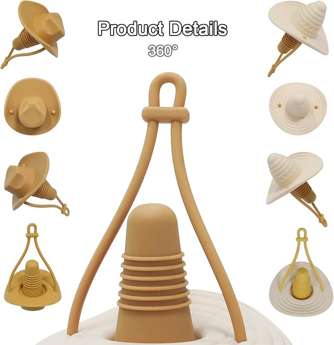 2 Pack Cowboy Hat Silicone Wine Cork, Decorative Wine Stoppers for Wine Glass Bottles,Bottle Stopper with Sombrero Design, Wine Accessories, Keeps Wine Fresh, Wine Gifts (Wheat & coffee)