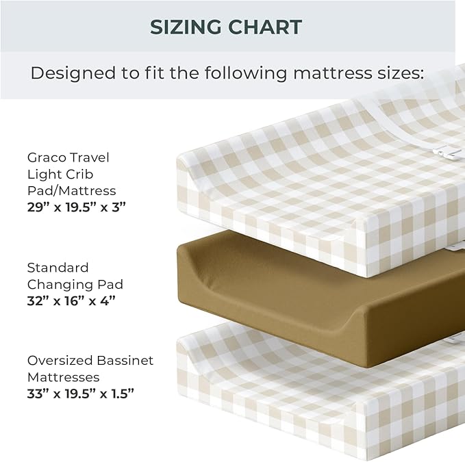 Pobibaby – 2 Pack Premium Changing Pad Covers for Boys, Ultra-Soft Breathable Cotton Diaper Changing Table Covers – Neutral Nursery Changing Pad Sheets for Baby (Gingham Khaki)