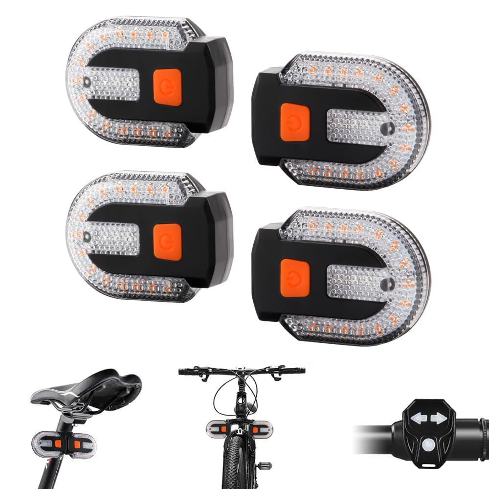 Teguangmei Bike Tail Light 4PCS with Wireless Remote Control, USB Rechargeable, Split Type, Yellow+Red, Cycling Safety Warning