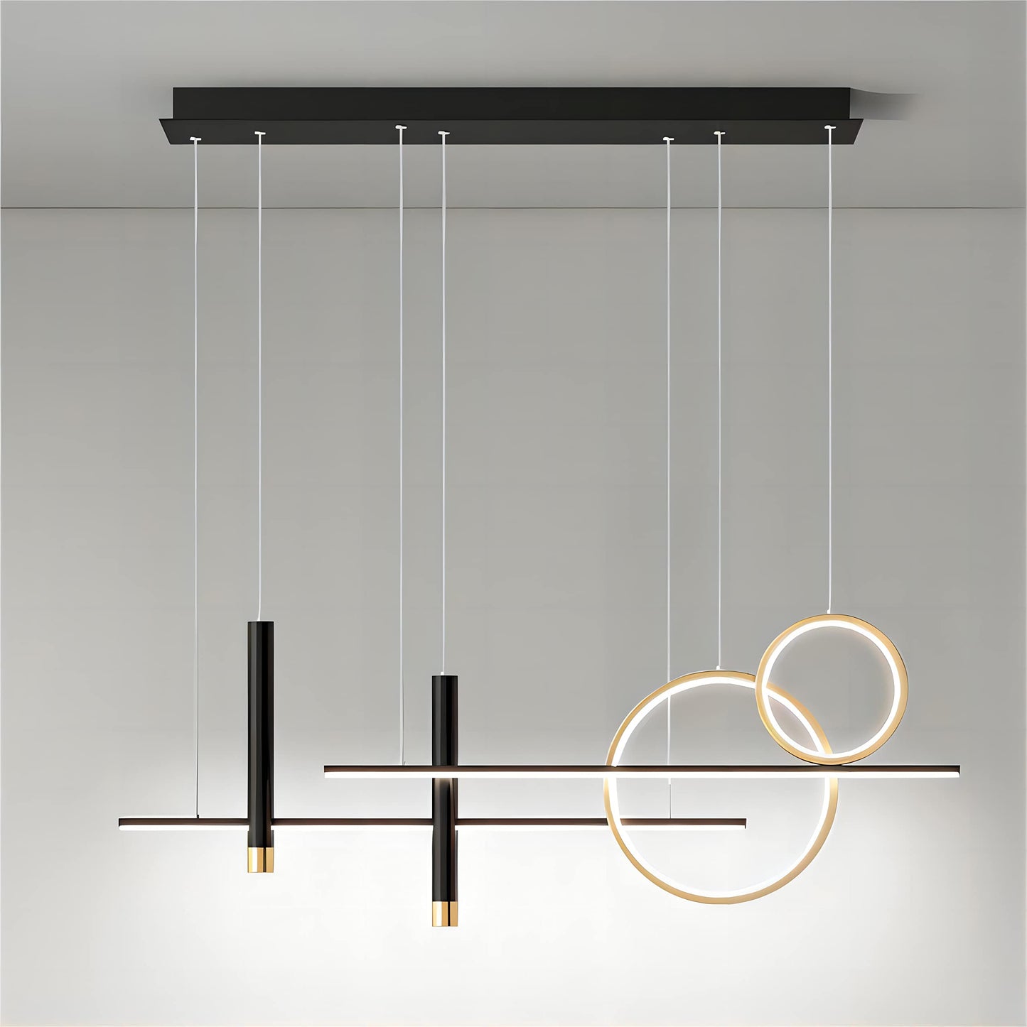 Generic 6 Lights LED Island Light, 39.4in Geometric Pendant, Metal, Remote Control, Dimmable, Black Gold, Model 8656