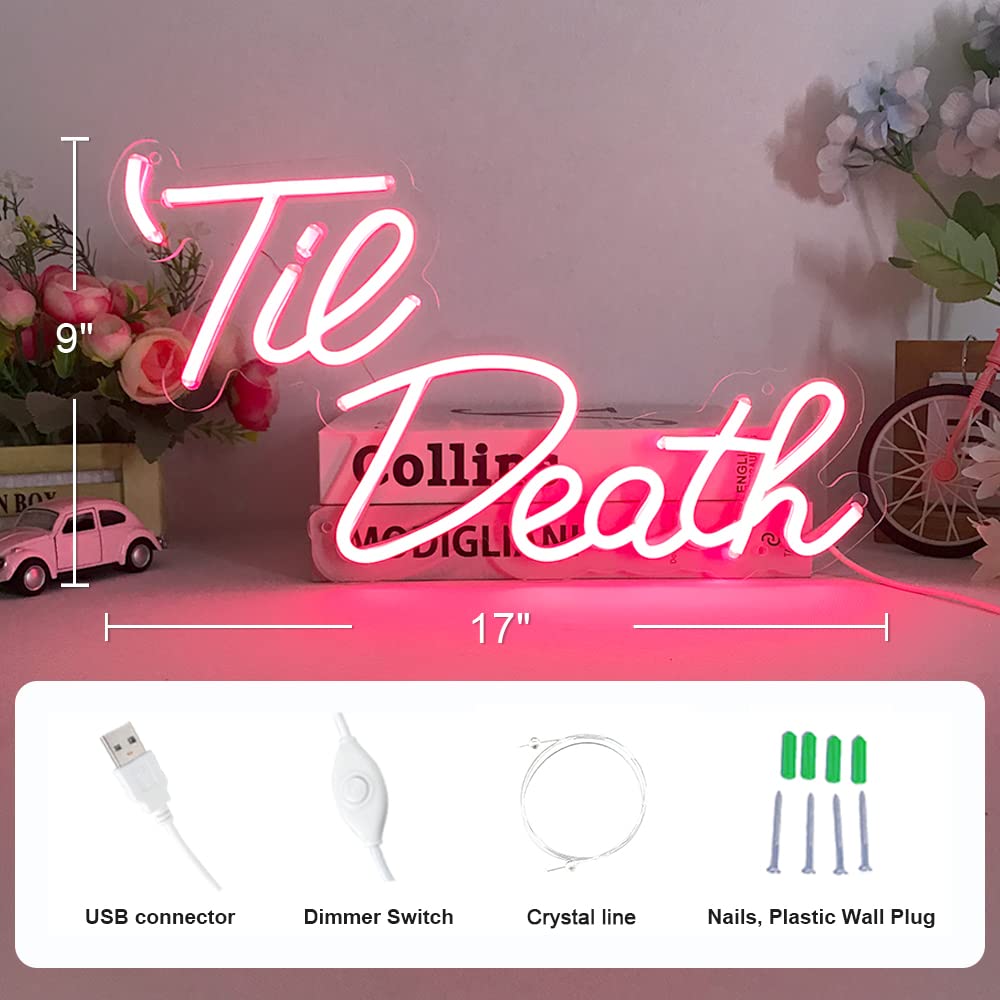 Jxin Til Death Neon Sign For Wall Decor  Til Death Led Neon Light Signs For Wedding Engagement Birthday Anniversary Proposal Party Bedroom Office  Wedding Gifts For Loved Ones  16X9 Pink