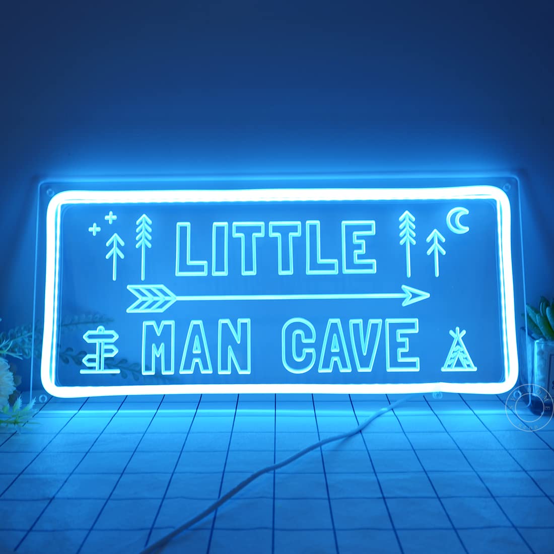 SYLHOME LED Neon Light Sign for Nursery Room, Ice Blue Acrylic, 15.8inx7.5in, Little Man Cave Wall Art Decor