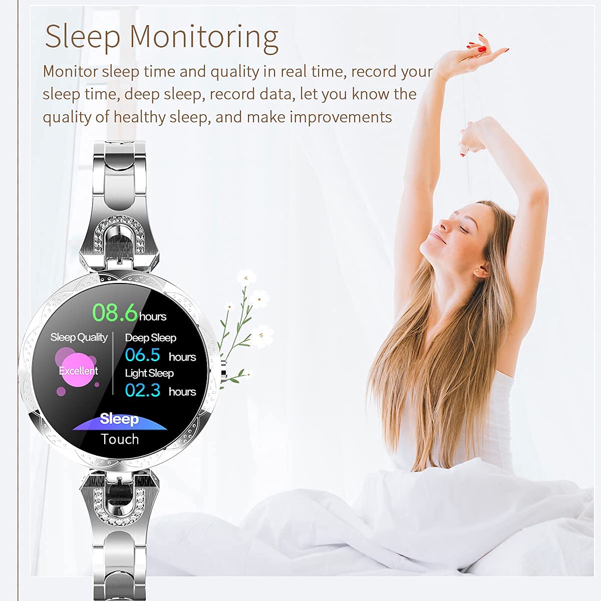 Thafikzi Smartwatch for Women Compatible for Android/iOS Phones. Health and Fitness Tracker with Heart Rate Blood Pressure Bluetooth Remote Photography Female Menstrual Cycle