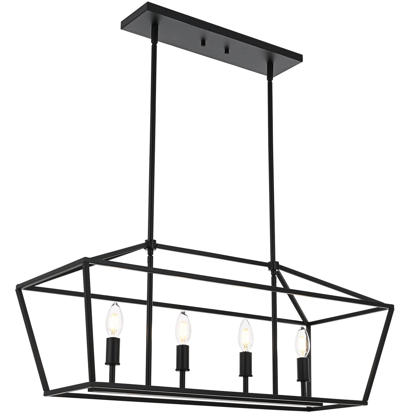 Winshen 4-Lights Rustic Chandelier For Dining Room  32-Inches Width Pendant Lighting For Kitchen Island In Black Finish