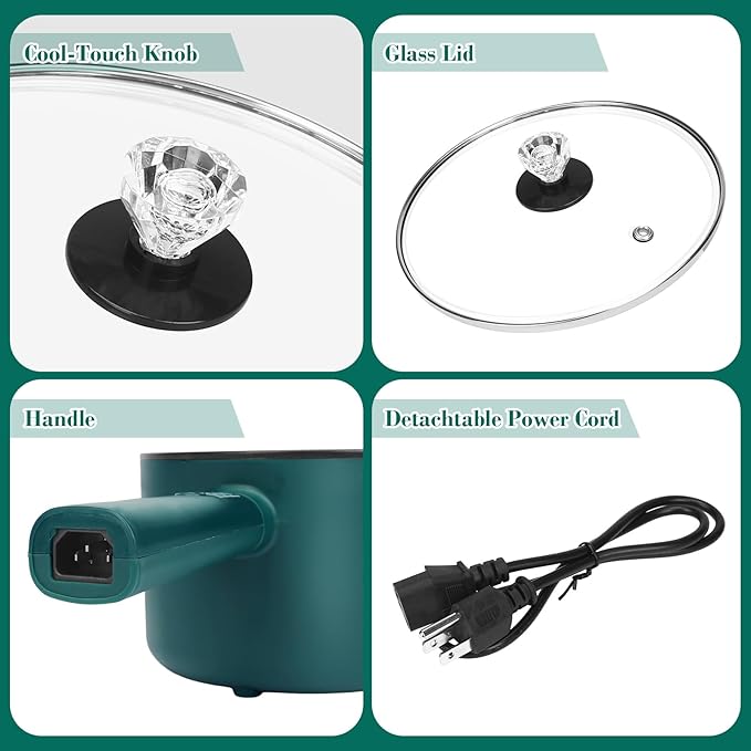 Hot Pot Electric,6 Smart Modes, 1.8L Rapid Noodles Cooker, Portable Cooking Pot, Non-Stick Sauté Pan, Electric Pot for Steak, Pasta, Egg, Soup, BPA Free, Suit Dorm Room and Apartment