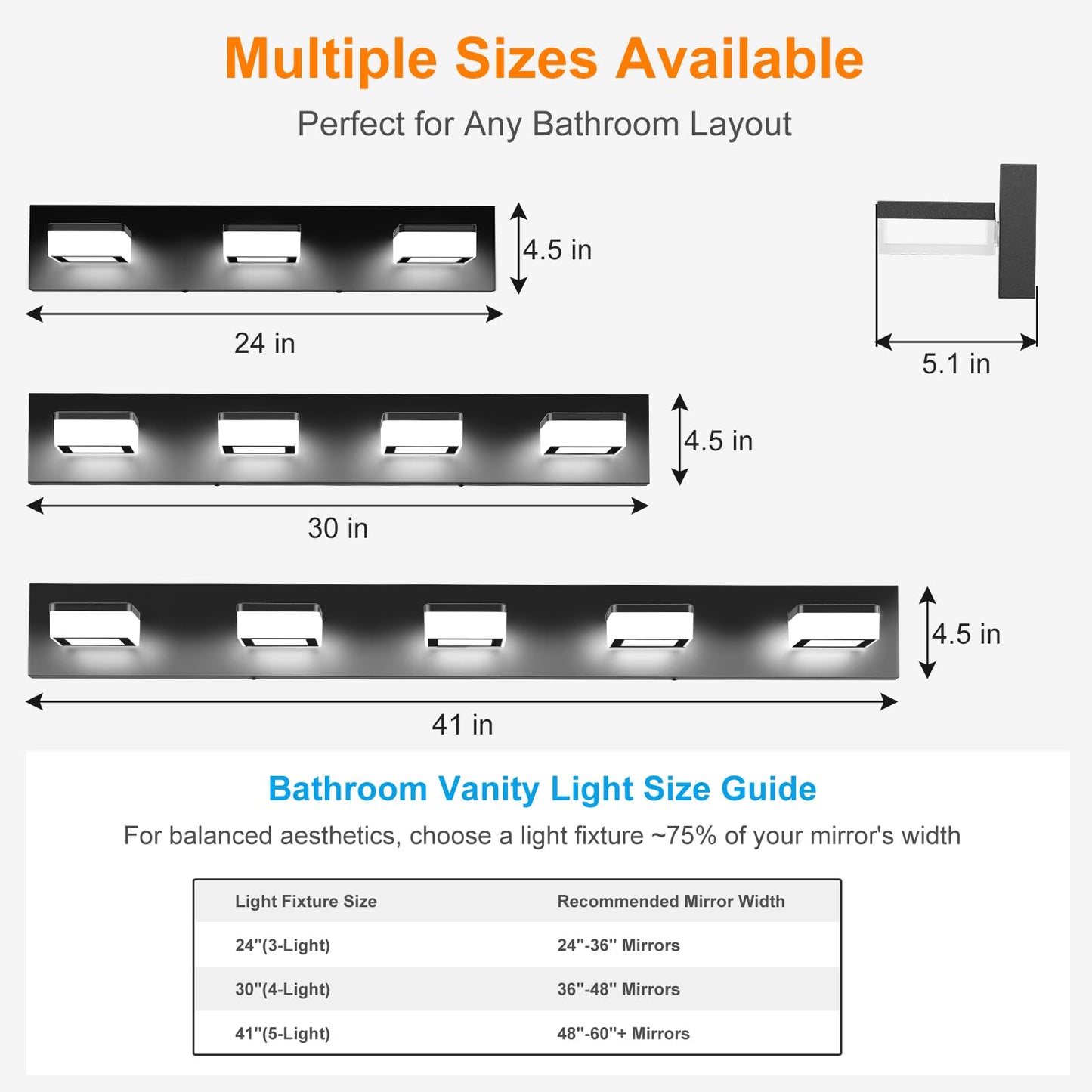 Izorro Led Modern Bathroom Lighting Fixtures Over Mirror (4-Light  30 Inch  Dimmable) Matte Black Bathroom Vanity Light Fixture With 360Rotatable Head (Cool White 6000K)