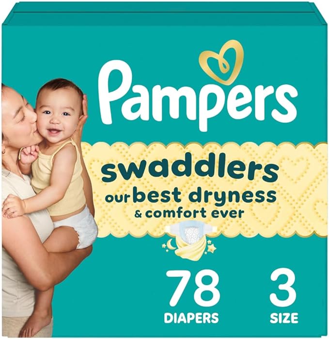Pampers Swaddlers Diapers, Size 3 (13-26 lbs), 78 Count, Absorbent, Keeps Baby Dry and Comfortable, Skin Safe Disposable Baby Diaper (Packaging May Vary)