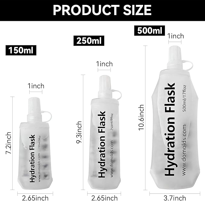 Premium Collapsible Water Bottle-150ml (5.29 oz), Portable Soft Flask Water Bottle for Hydration Pack/Running Vest- Folding Water Bottle for Running, Hiking, Cycling (White 150ml)