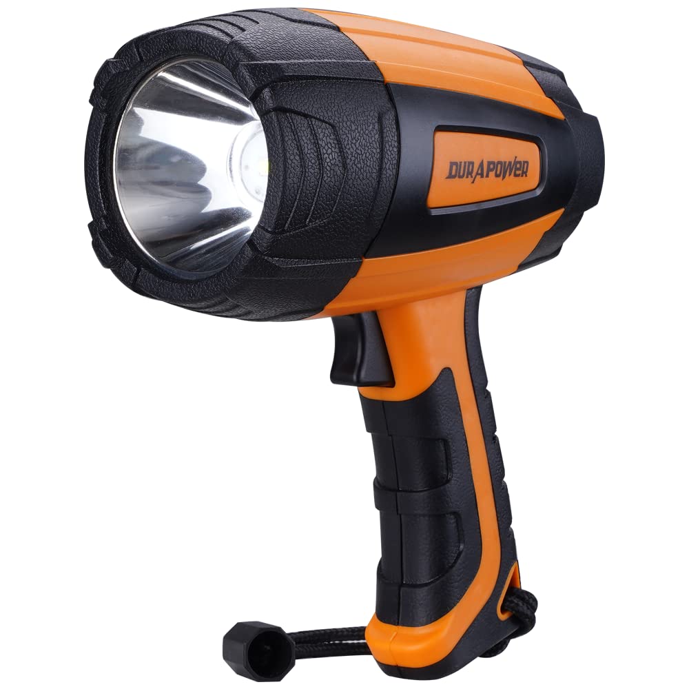 Durapower 60000 Lumens Rechargeable Led Spotlight, Ip44 Waterproof, Handheld Flashlight, Orange, Model Am17-2203