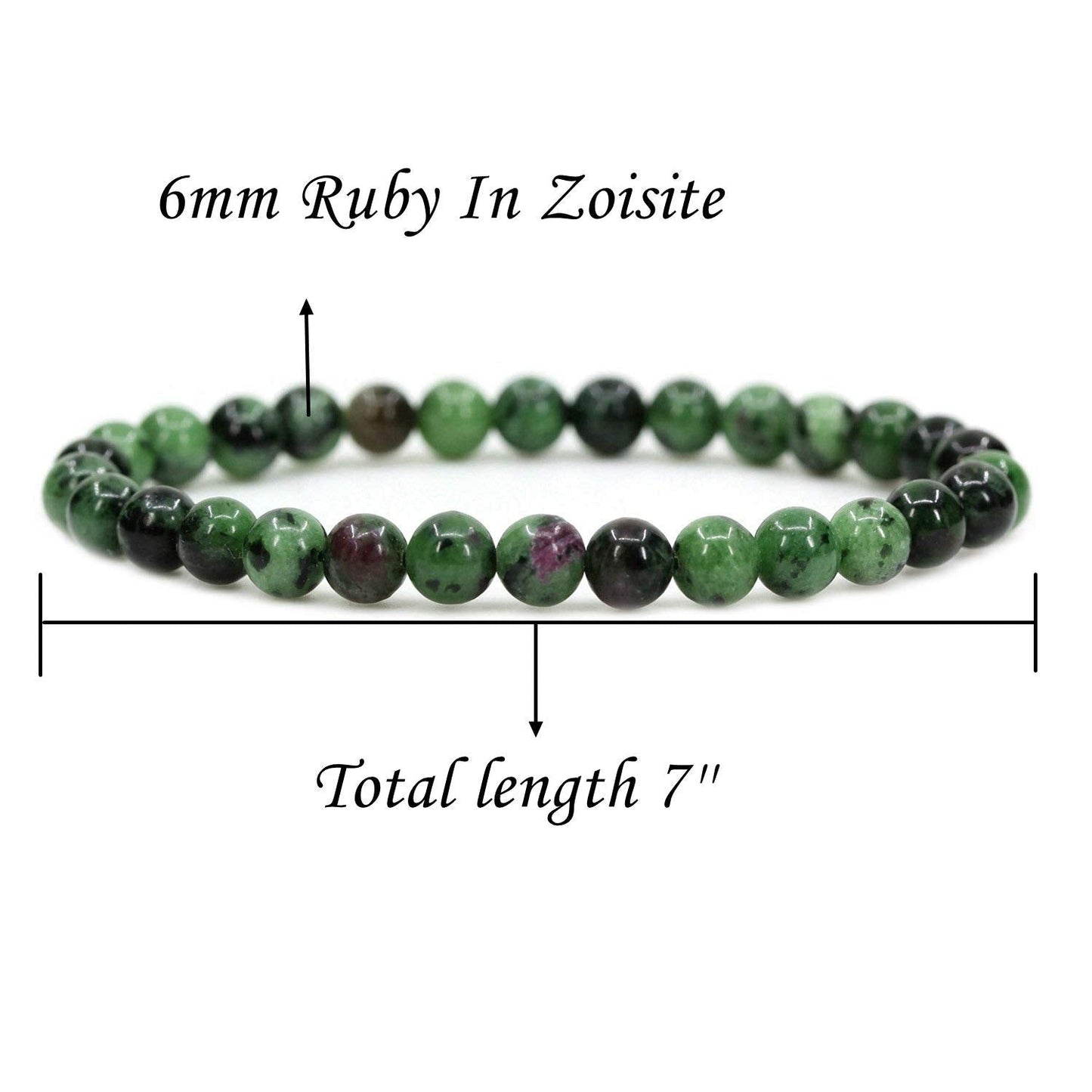 Angelstones Natural Ruby In Zoisite 6mm Round Beads Stretch Bracelet 7 Unisex