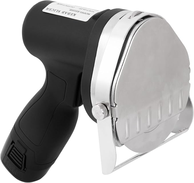 Electric Kebab Knife 80W Commercial Shawarma Turkish Knife Slicer Gyro Cutter 2800 RPM with 2 Blades Adjustable Thickness 0-8mm（Batteries，Flat）