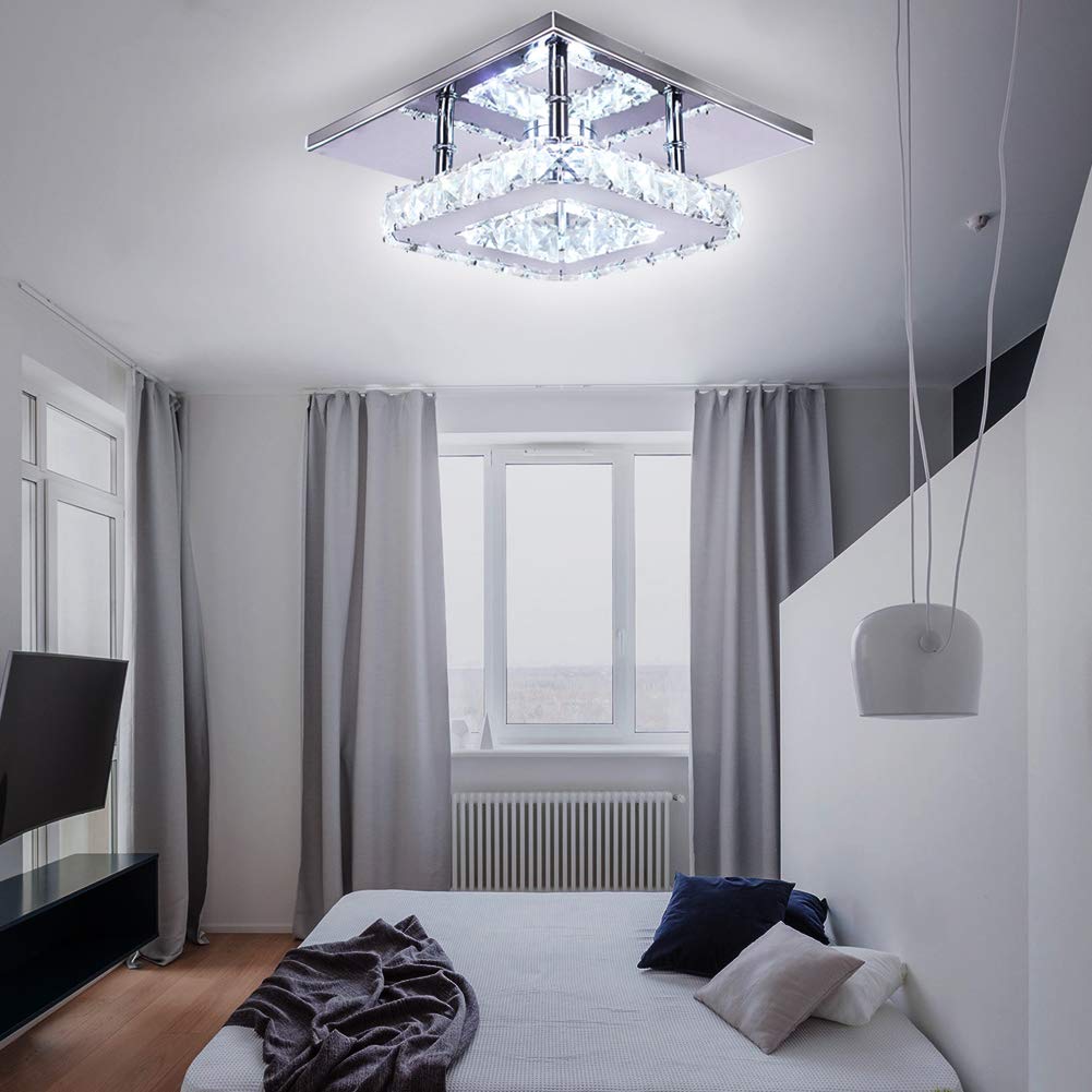 diisunbihuo Modern Crystal Chandelier 15W Cool White Mini Square Flush Mount Ceiling Light for Bedrooms and Dining Rooms