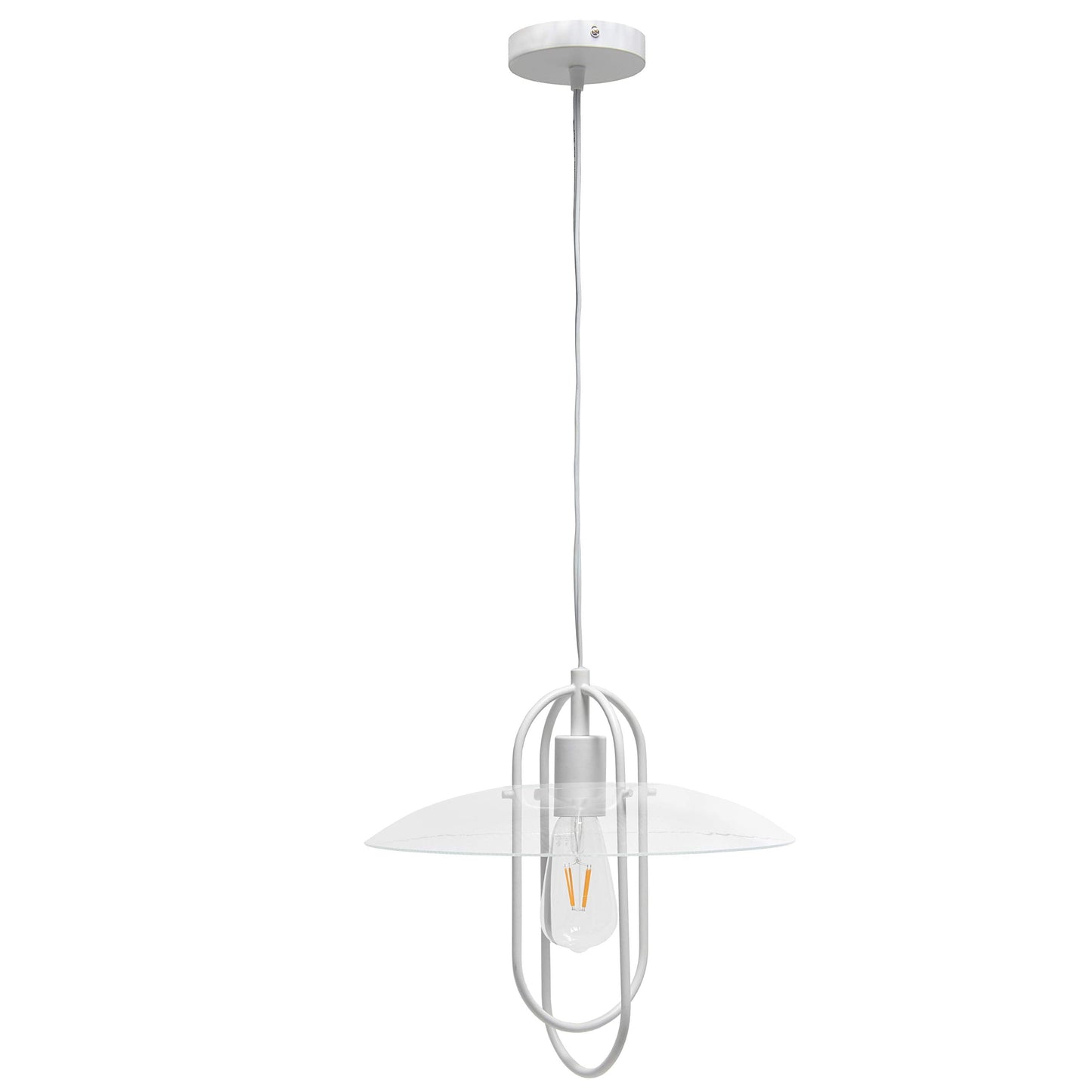 Simple Designs PT1008-WHT Modern Metal Pendant Light, White, Iron Construction