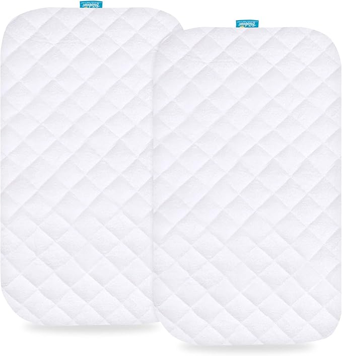 Waterproof Quilted Bassinet Mattress Pad Cover Compatible with Dream On Me Traveler/Skylar/Lotus Bassinet, 2 Pack, Ultra Soft Surface, Breathable and Easy Care