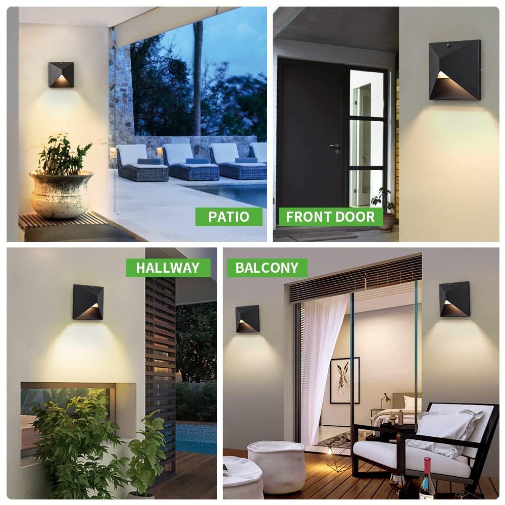 Qqcherry Outdoor Light Fixtures Wall Mount Dusk To Dawn  Porch Lights With 3 Lighting Mode(3000K/4000K/5000K)  Waterproof Exterior Outdoor Wall Lights For House Front Door Patio Garage(Black)