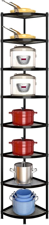 8-Tier Kitchen Pot Rack, Cookware Stand Storage Organizer ，Multi-Layer Corner Shelf Stand Metal Shelves for Kitchen