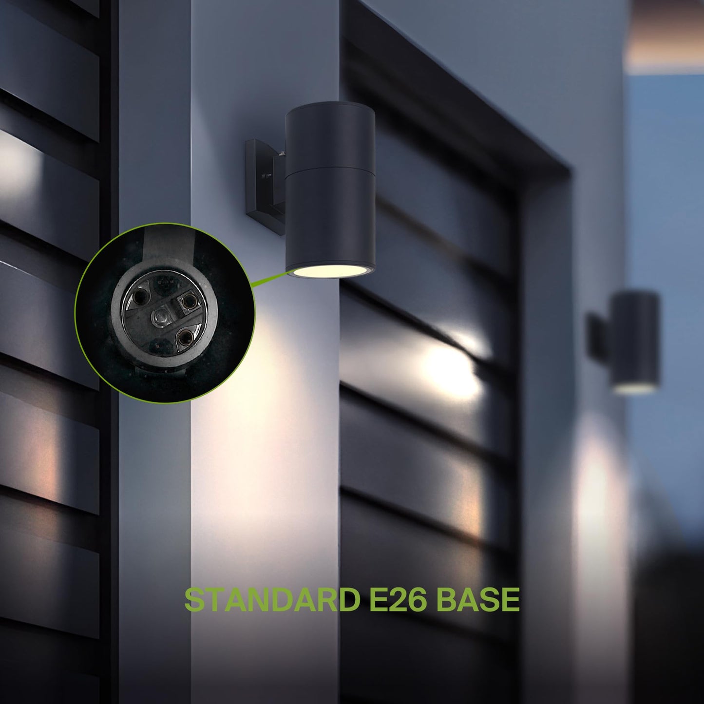 Asd 1-Way Round Cylinder Wall Light Fixture, Photocell, 60W E26, Waterproof, Black, Model A-Oclr-1Apc-Bk