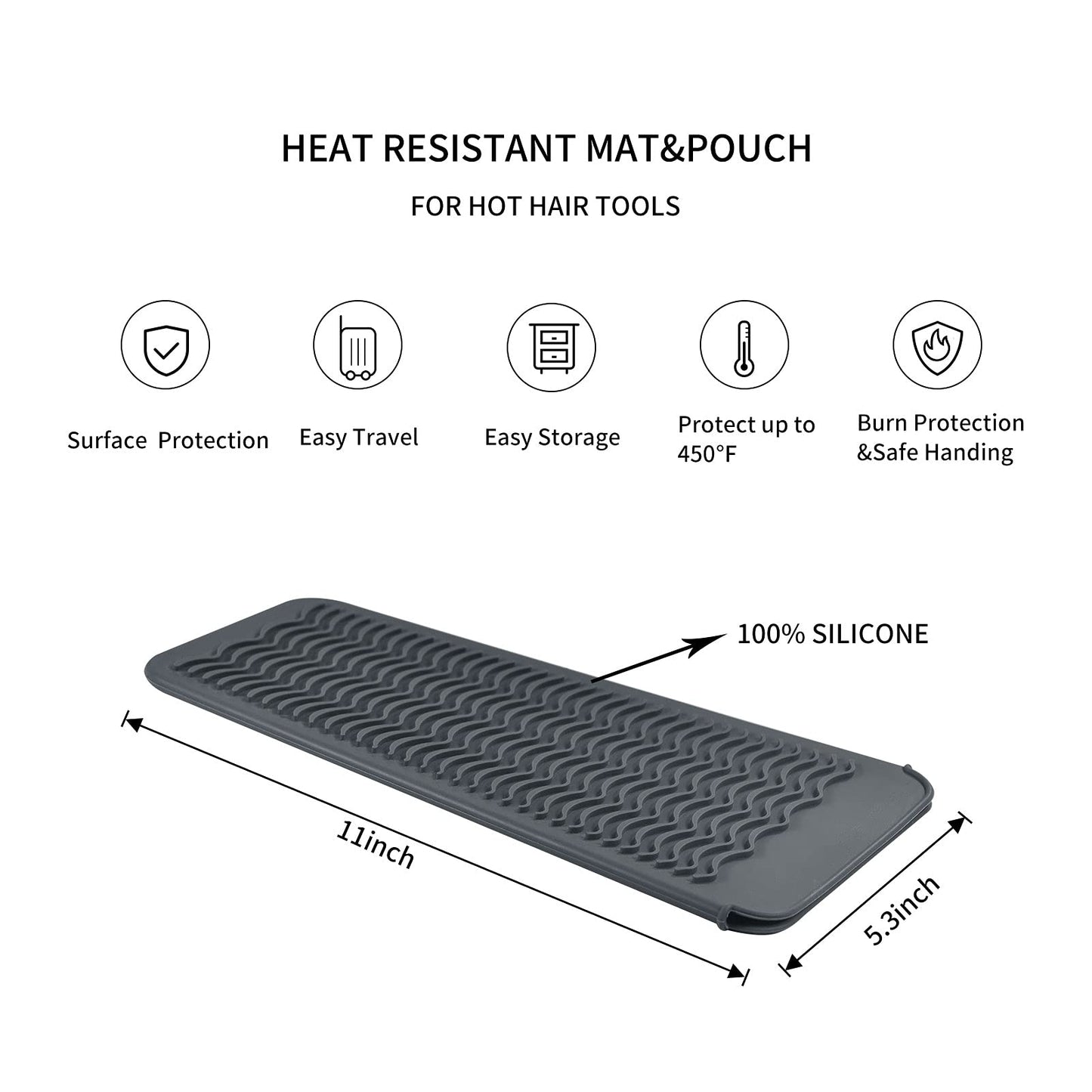 EIOKIT Silicone Heat Resistant Travel Mat Pouch for Hair Straightener, Crimping Iron, Curling Wand, Flat Iron, and Styling Tools