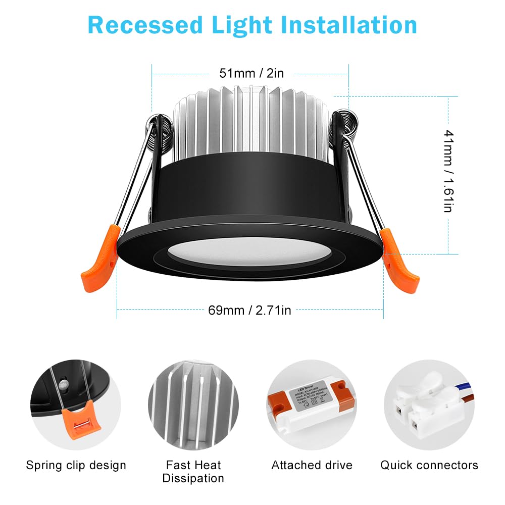 Inshareplus 2 Inch Smart Recessed Lighting  Wifi Black Led Downlight 5W 120V  Dimmable Rgbcw 2700-6500K Color Changing  Compatible With Alexa/Google  Ceiling Lights With Led Driver