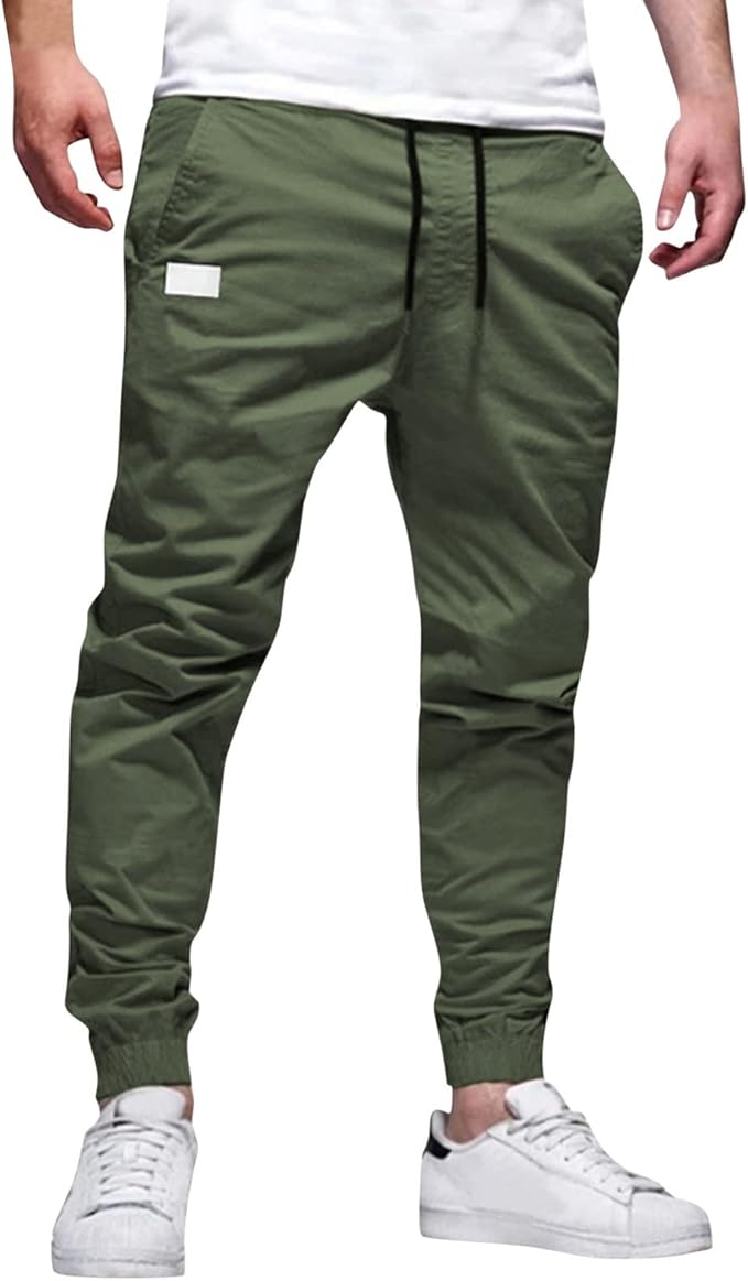 Men's Cargo Sweatpants Elastic Waist Casual Lightweight Outdoor Pants Oversized Comfort Classic Trendy Jogger Cotton Trousers