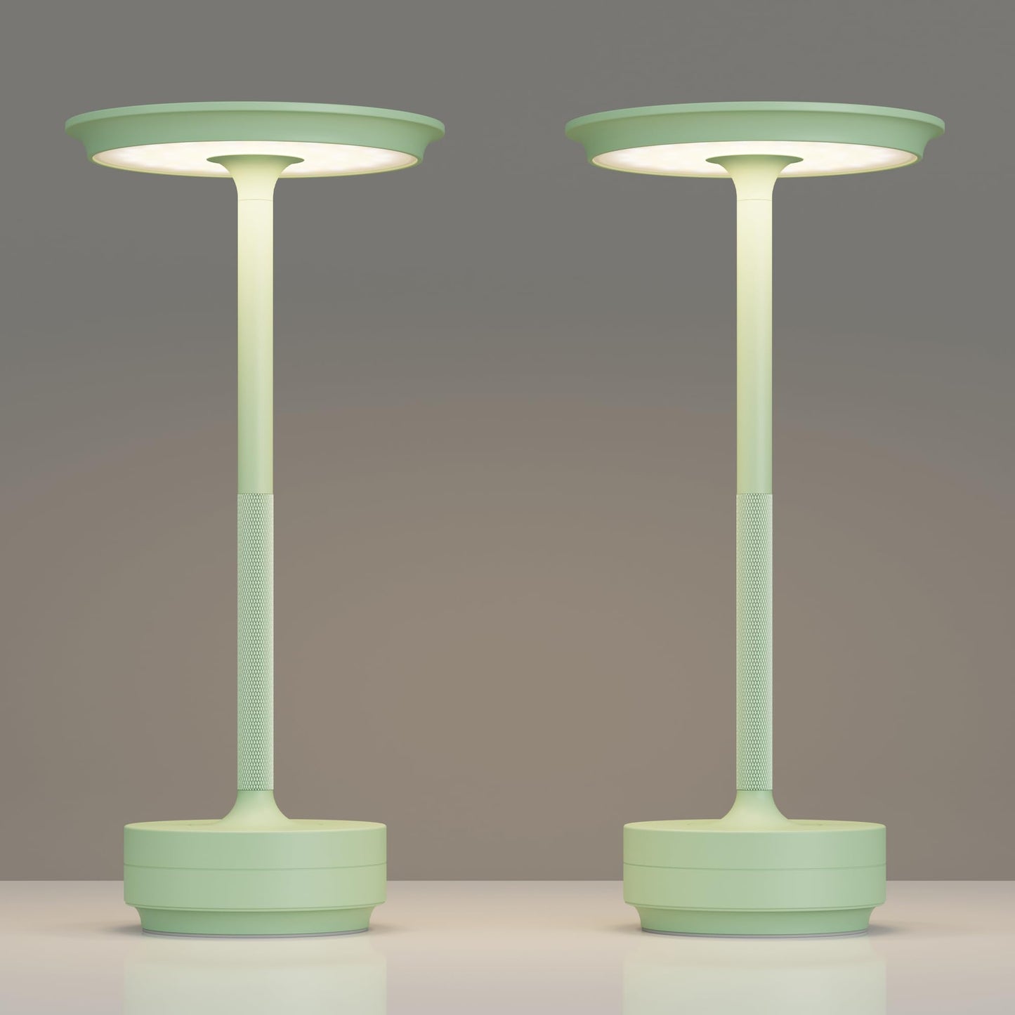 TBBGA Rechargeable Table Lamps 5000mAh LED Light, 3 Color Dimming, Portable Aluminum, Light Green, Model 106C, 2 Pack