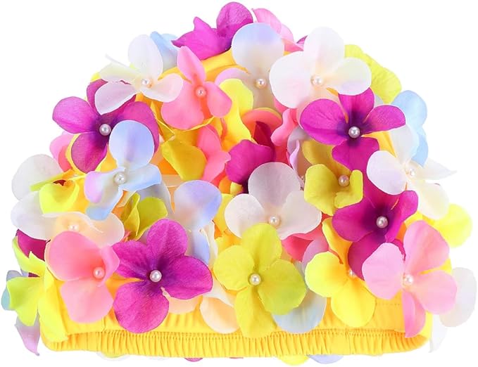 Didiseaon Flower Swim Cap Petal Shower Cap for Women Girls Three-Dimensional Floral Petal Stylish Bathing Hat Retro Handma...