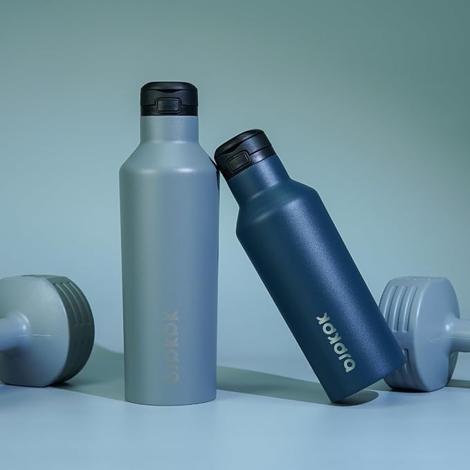 BJPKPK Insulated Water Bottle With Straw 25oz Stainless Steel Water Bottles With 2 Lids And Carry Handle Reusable Travel Metal Thermal Flask,Navy Blue