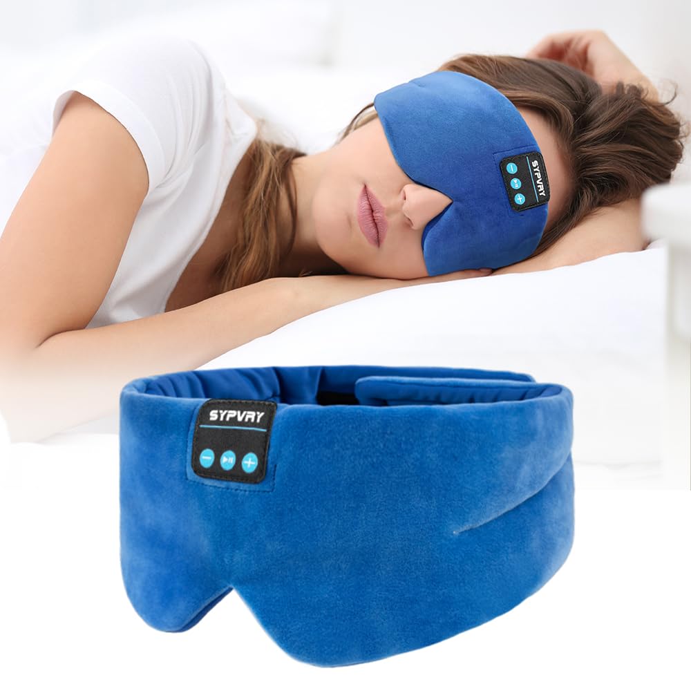 Sleep Mask Bluetooth 5.4 Headphones Soft Wireless Headband Eye Mask Blackout with Microphone (Blue)