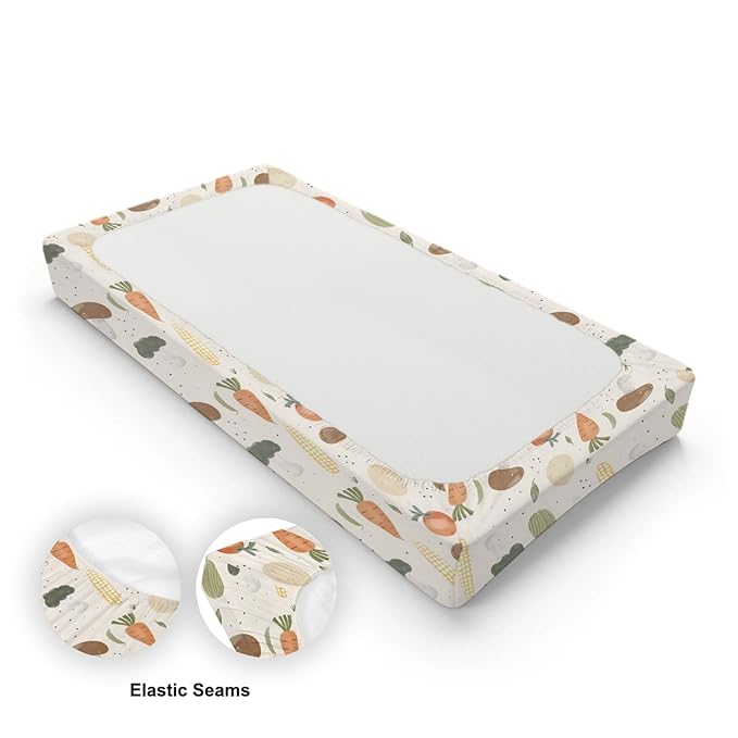Cartoon Vegetable Mushroom Carrots Pattern Baby Changing Pad Cover, Unisex Vegetable Nursery Diaper Changing Table Pad Mat Sheet for Boys Girls-16x32