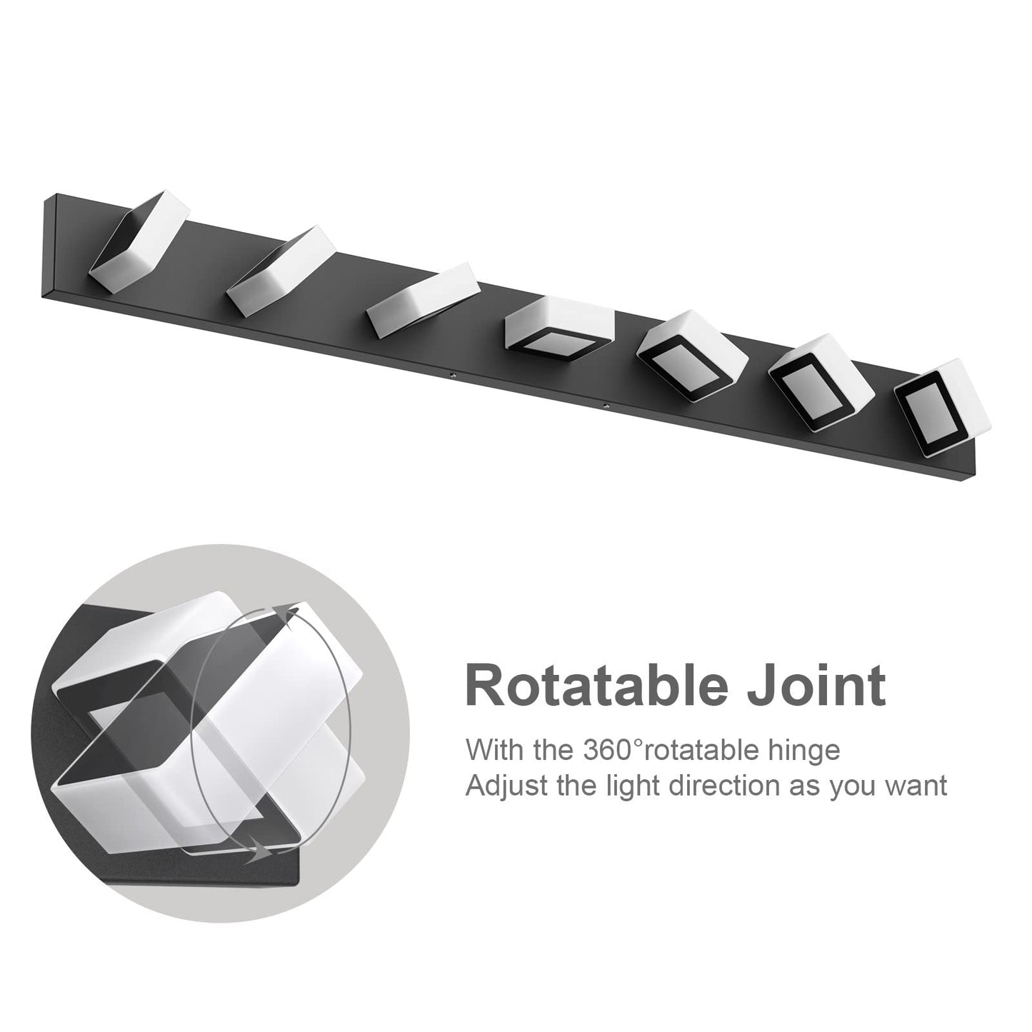 Ralbay 46 Led Vanity Lights, 7 Lights, Matte Black Metal, Natural White Light 4500K, Modern Bathroom Fixture