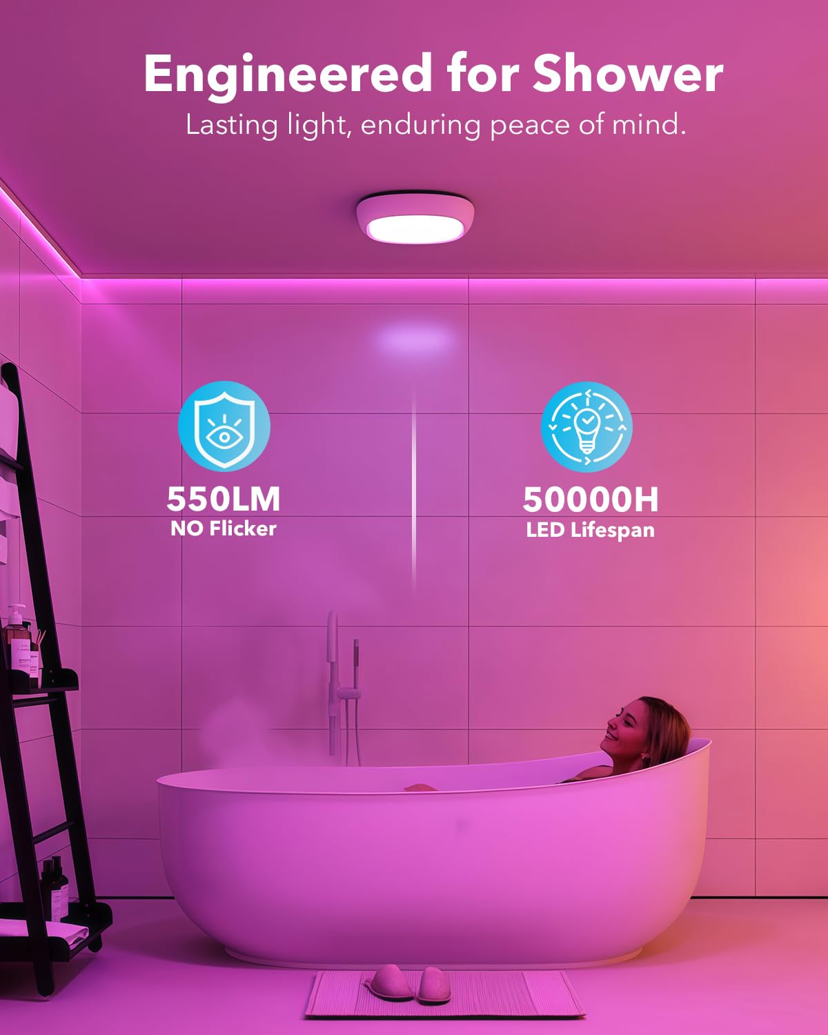 2 Pack Rechargeable Shower Light For Inside Shower  12000Mah Motion Sensor Wireless Ceiling Light With Remote No Wiring  Battery Operated Closet Lights Cordless Led Overhead Lighting For Bathroom