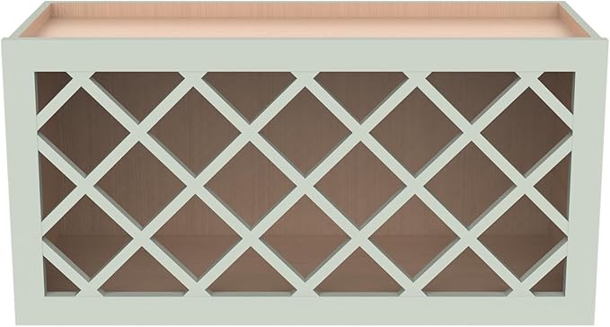 Solid Wood RTA Wine Bottle Rack Wall Cabinet with Lattice Panels - Wine Storage for Bar, Pantry, Cellar - Mocha (Jade Green, 30'W 12'D 15'H)