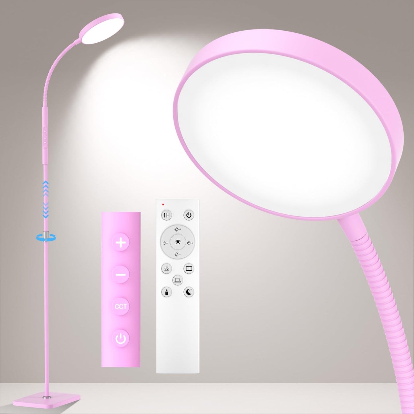 PACOVY Adjustable Height Floor Lamp, 120 LED, Dimmable, Copper, 1 Pack, Pink, Model ADJ-01