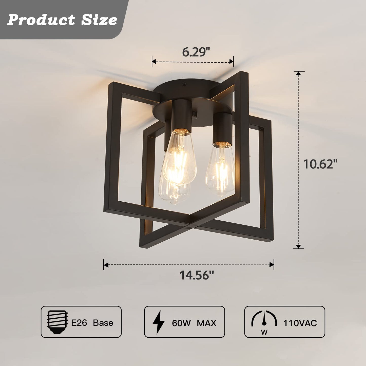 ZGLAOJT 3-Lights Ceiling Light Fixture, Industrial Metal Chandelier, Black, Model Y-1004