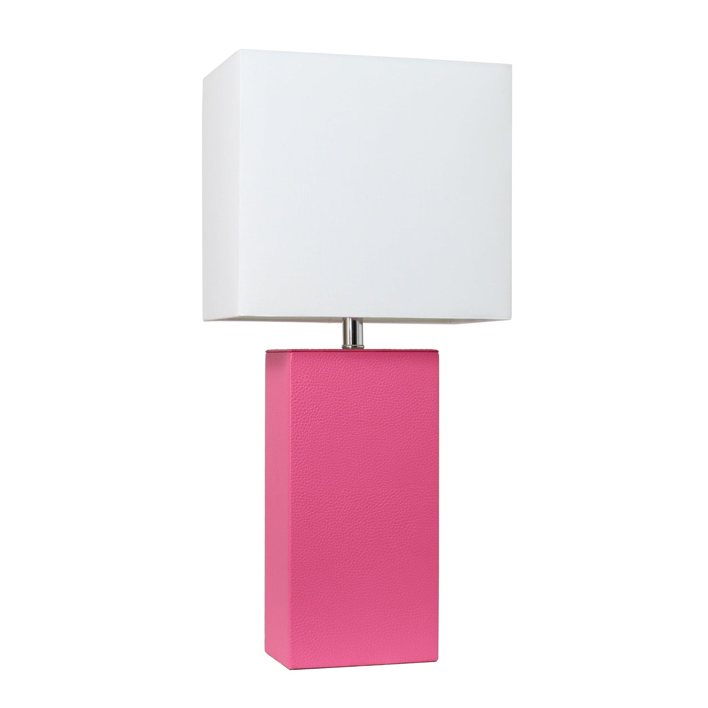 LALIA HOME Lexington 21in Leather Base Bedside Table Lamp, Hot Pink, Fabric Shade, Modern Decor for Living Room, Bedroom, Office