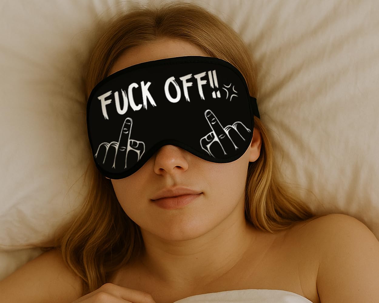DS. DISTINCTIVE STYLE Fuck Off Eye Mask Middle Finger Funny Sleep Mask for Men/Women, Breathable, Blackout, Satin, Black