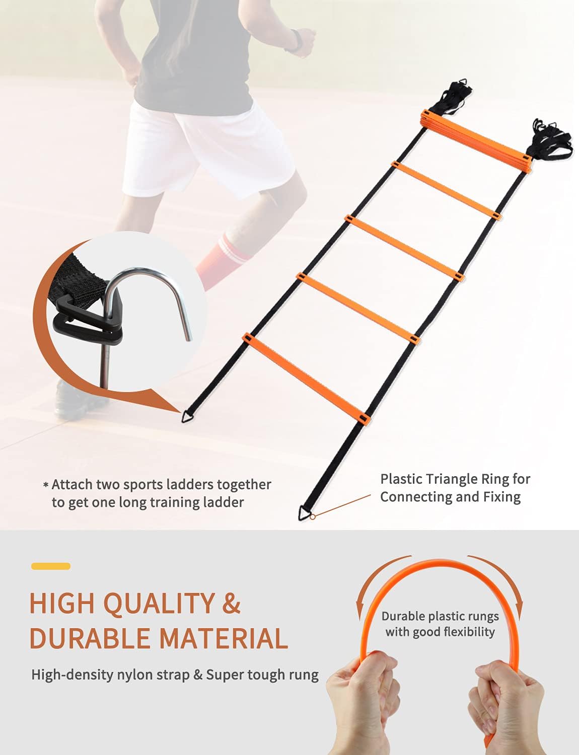 GHB Agility Ladder Speed Training Ladder Workout Ladder with 6 or 10 Cones 12 Rung 20ft with Resistance Parachute