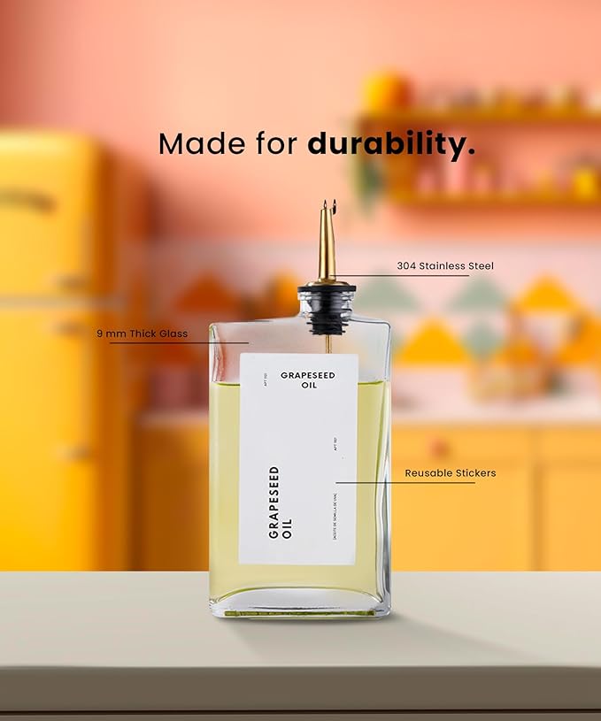 APT 1101 Olive Oil Dispenser for Kitchen, Cooking Oil and Vinegar Dispenser Set, Olive Oil Bottle, Soy sauce dispenser, coffee syrup bottles - 2 pcs, Silver